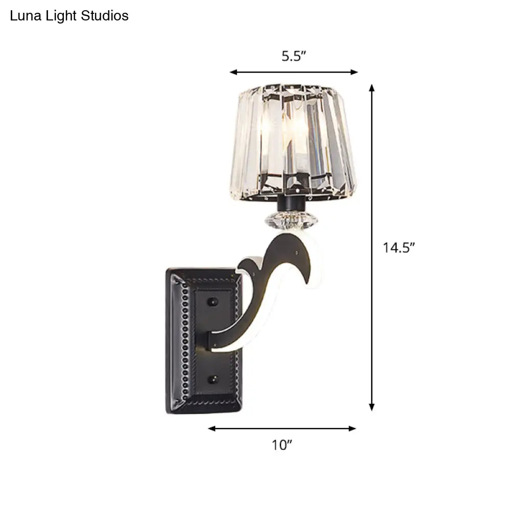 Minimal Black Crystal Wall Lamp With Cone Shade And Mount For Bedroom