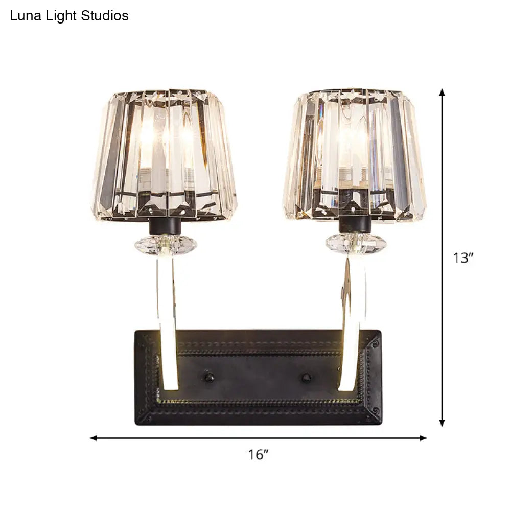 Minimal Black Crystal Wall Lamp With Cone Shade And Mount For Bedroom