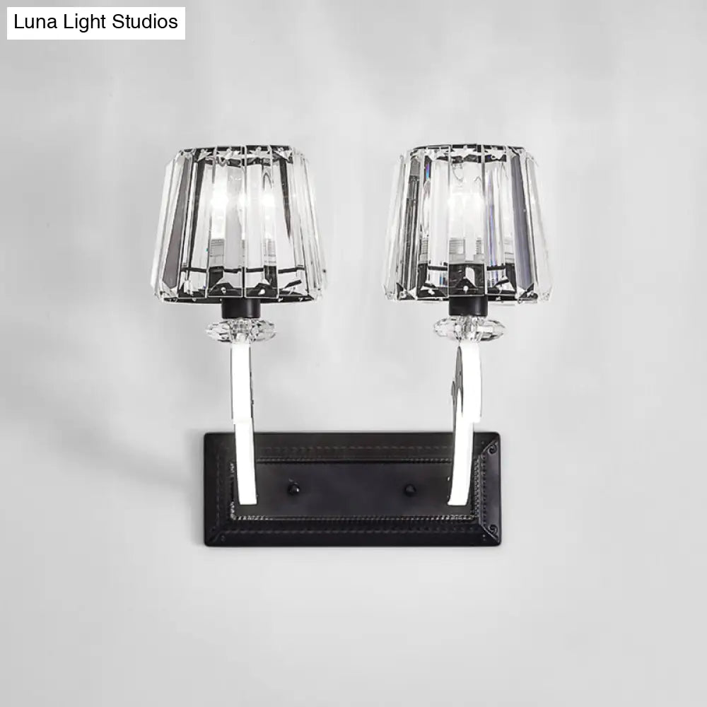 Minimal Black Crystal Wall Lamp With Cone Shade And Mount For Bedroom