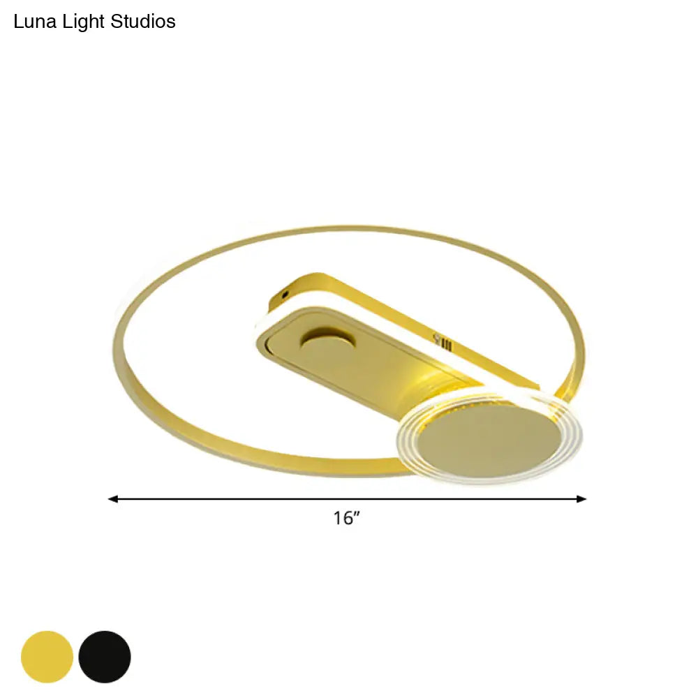 Minimal Black/Gold Metallic Hoop Led Flush Mount Light 16’/19.5’ Wide