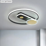 Minimal Black/Gold Metallic Hoop Led Flush Mount Light 16’/19.5’ Wide