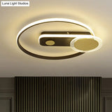 Minimal Black/Gold Metallic Hoop Led Flush Mount Light 16’/19.5’ Wide