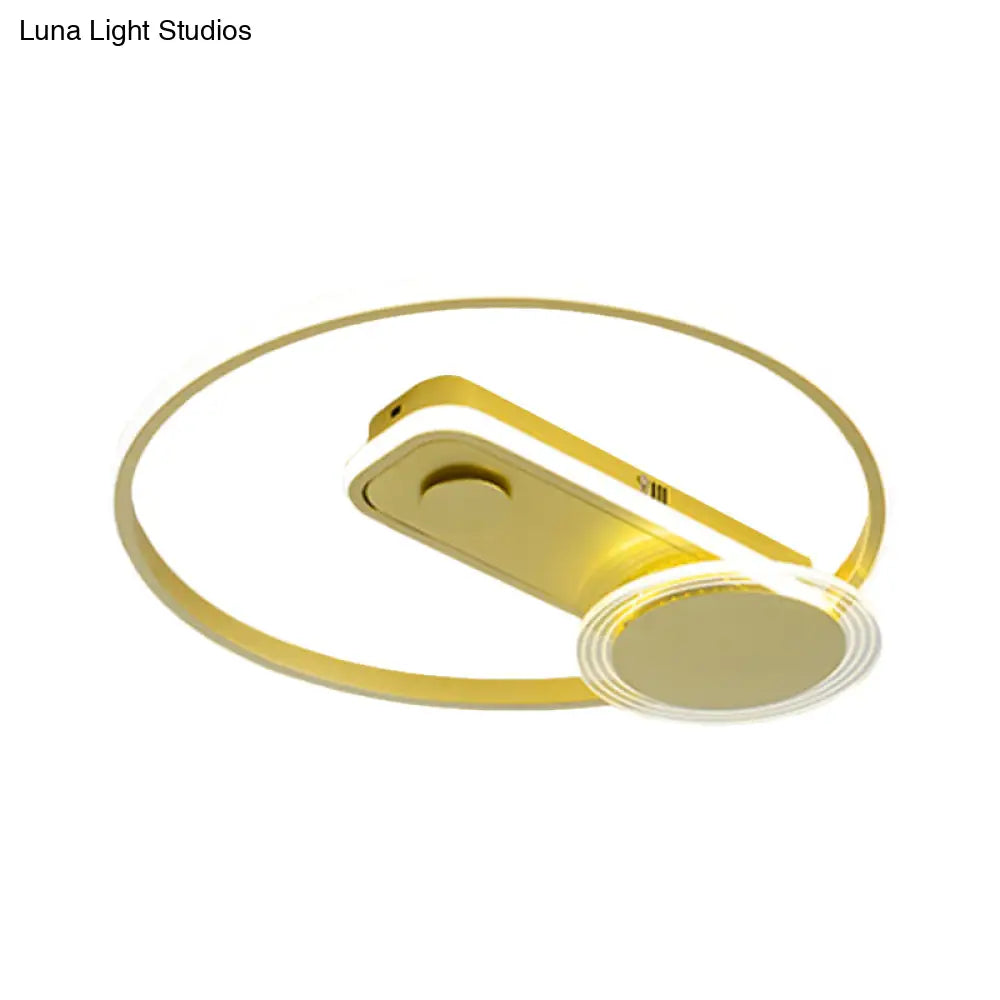 Minimal Black/Gold Metallic Hoop Led Flush Mount Light 16’/19.5’ Wide
