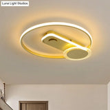 Minimal Black/Gold Metallic Hoop Led Flush Mount Light 16’/19.5’ Wide