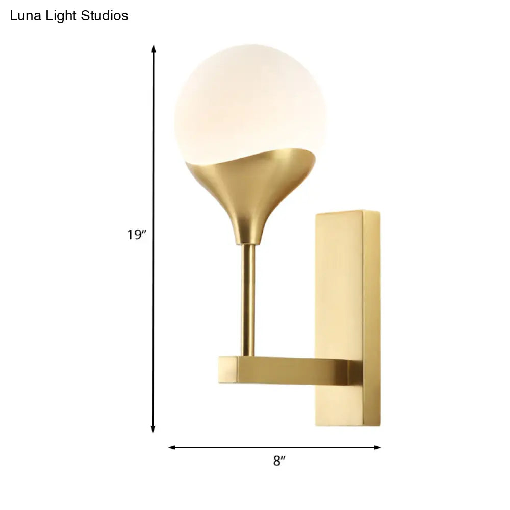 Minimal Brass Wall Sconce With Cream Glass Shade - Bedroom Light