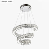 Minimal Clear Crystal Led Pendant Light Kit For Living Room - Spiral Chandelier Lamp