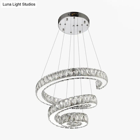 Minimal Clear Crystal Led Pendant Light Kit For Living Room - Spiral Chandelier Lamp