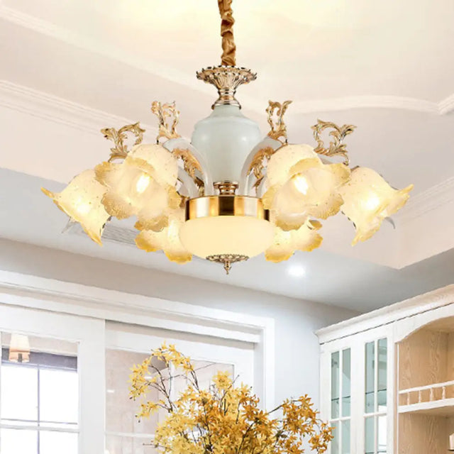 Minimal Frosted Glass Flower Ceiling Lamp - White Dining Room Chandelier 6 /