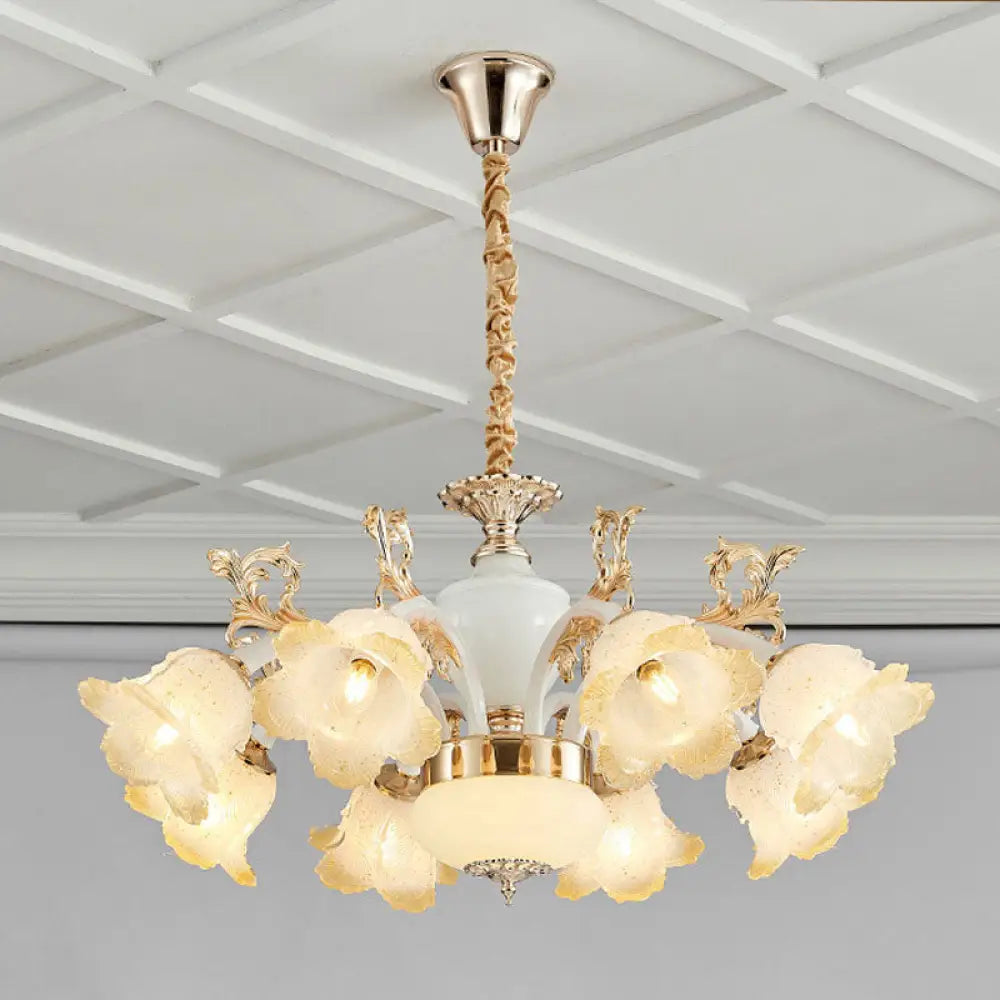 Minimal Frosted Glass Flower Ceiling Lamp - White Dining Room Chandelier 8 /