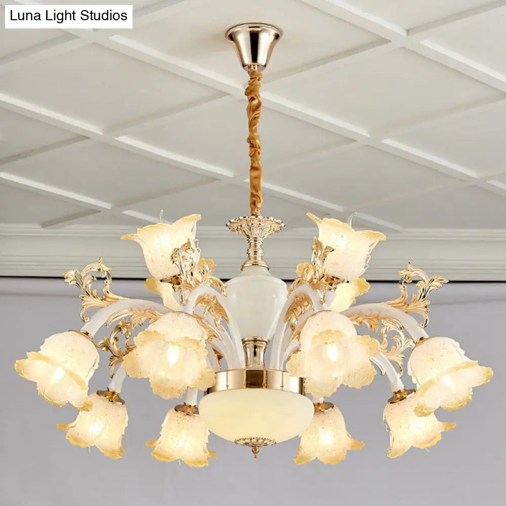 Minimal Frosted Glass Flower Ceiling Lamp - White Dining Room Chandelier