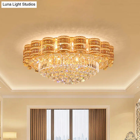 Minimal Gold Flush Mount Ceiling Light With Crystal Ball Accents - 7 Bulbs