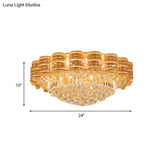 Minimal Gold Flush Mount Ceiling Light With Crystal Ball Accents - 7 Bulbs