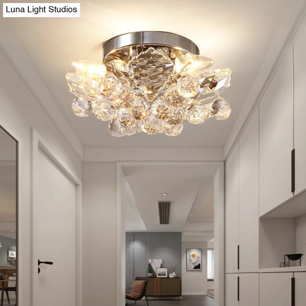 Minimal Gold/Silver Bedroom Flush Ceiling Light With Irregular Crystal Shade - Set Of 4