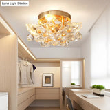 Minimal Gold/Silver Bedroom Flush Ceiling Light With Irregular Crystal Shade - Set Of 4