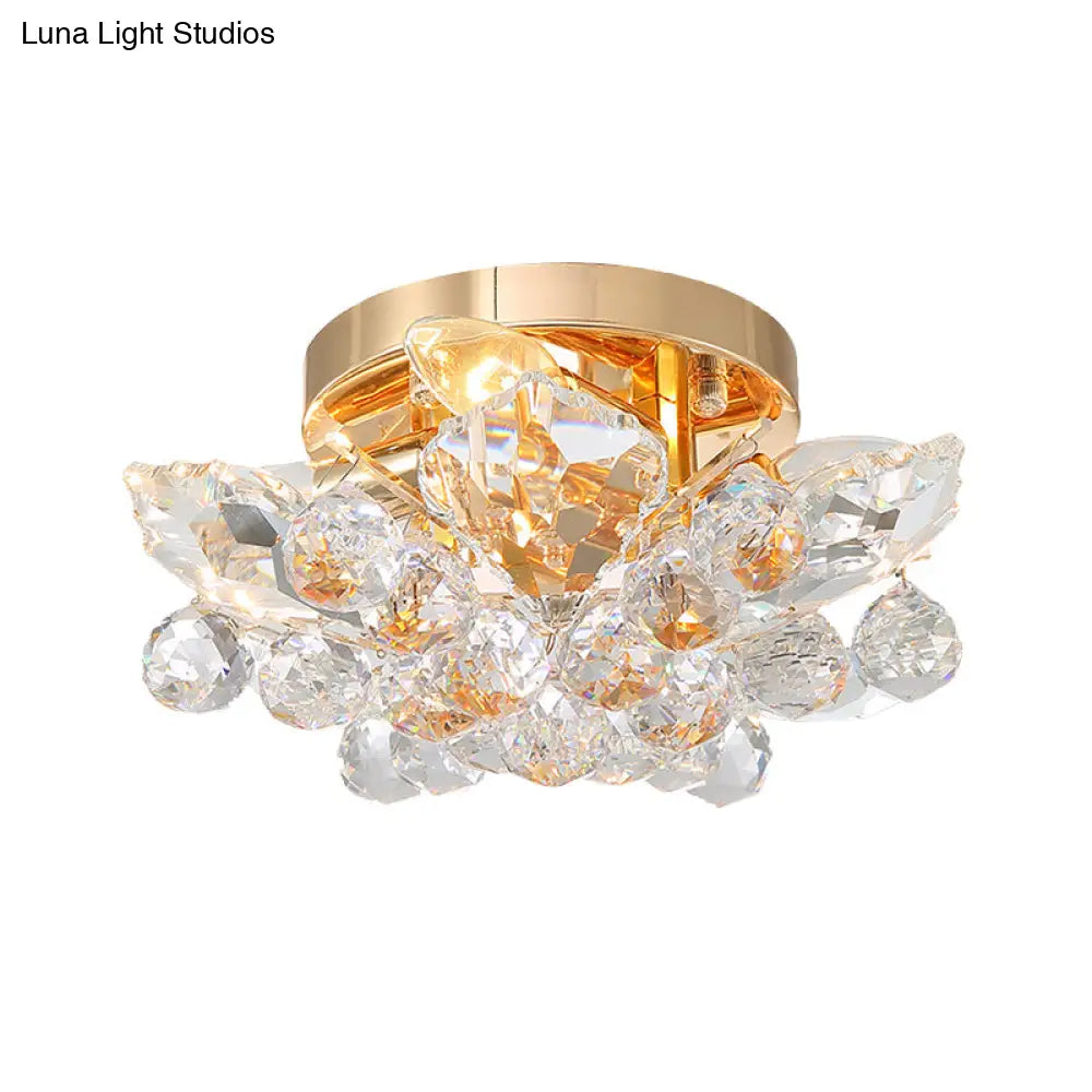 Minimal Gold/Silver Bedroom Flush Ceiling Light With Irregular Crystal Shade - Set Of 4