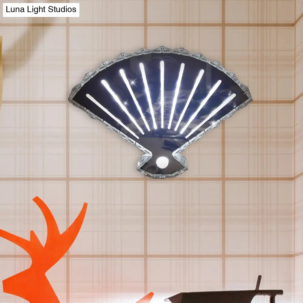 Minimal Led Crystal Wall Lamp - Black Fan Design With Adjustable Warm/White Lighting