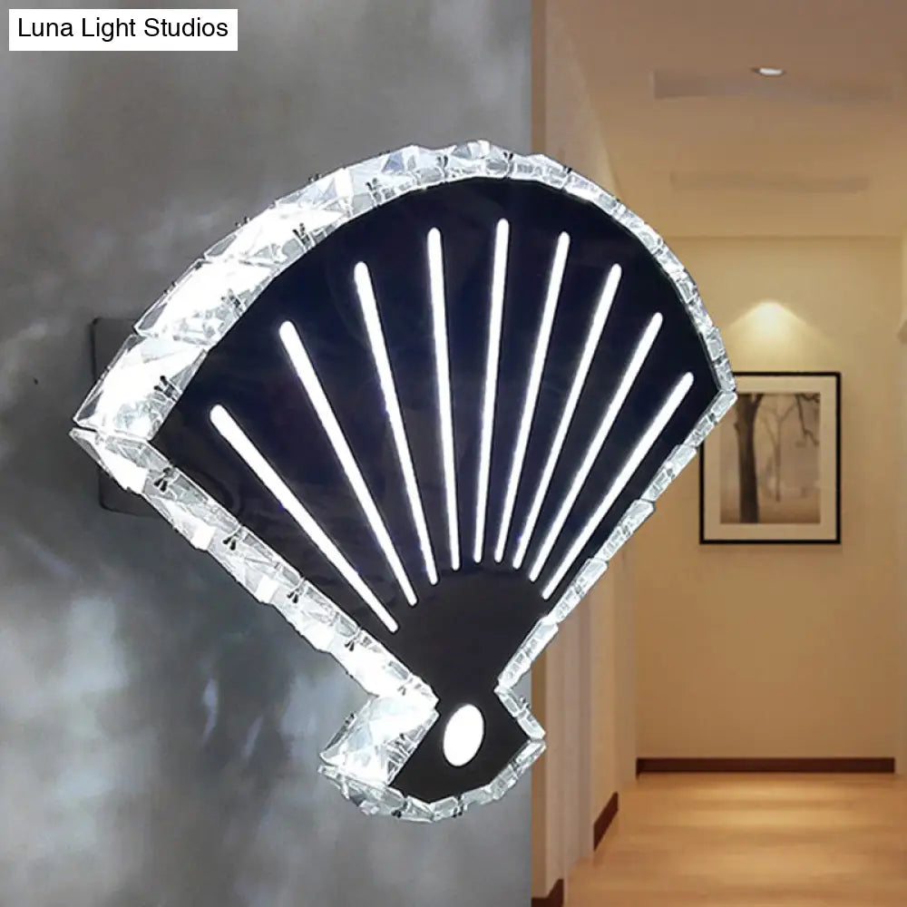 Minimal Led Crystal Wall Lamp - Black Fan Design With Adjustable Warm/White Lighting