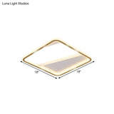 Minimal Led Flush Mount Ceiling Lamp - Gold Square 18’/21.5’ Width Warm/White Light