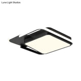 Minimal Led Flushmount Lamp - White/Black Square Metallic Finish 16.5’/20.5’ Wide Warm Light