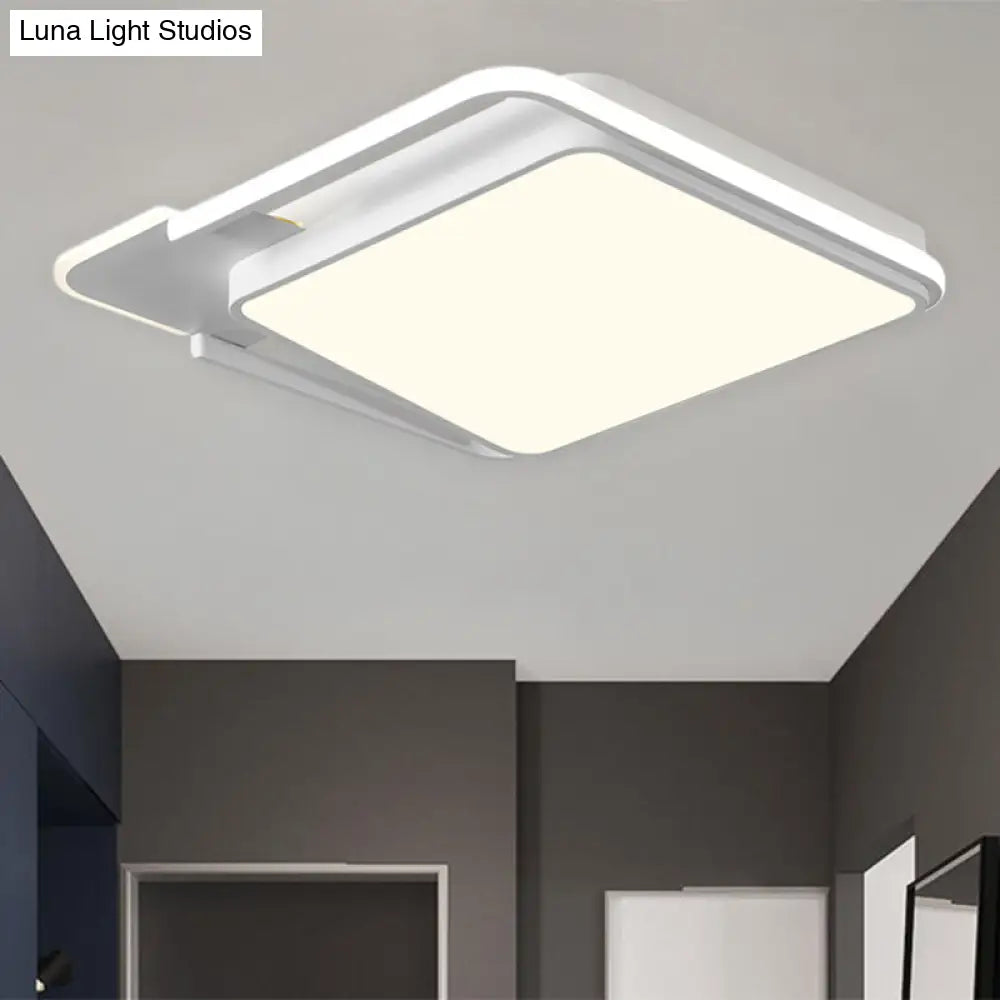 Minimal Led Flushmount Lamp - White/Black Square Metallic Finish 16.5’/20.5’ Wide Warm Light