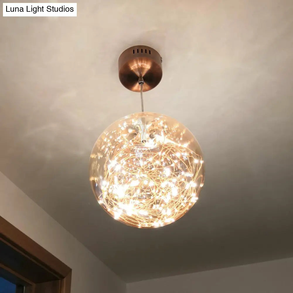 Minimal Led Glass Ball Pendant Light Kit With Glowing Inside String