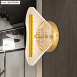 Minimal Led Gold Sconce - Metallic Geometric Wall Light For Living Room In White/Warm