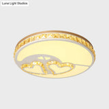 Minimal Moon Crystal Led Ceiling Light With White Leaf/Heart/Star Pattern