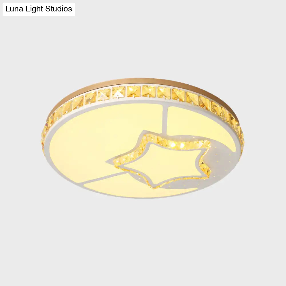Minimal Moon Crystal Led Ceiling Light With White Leaf/Heart/Star Pattern
