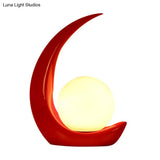 Minimal Moon Shape Resin Nightstand Lamp With Opal Glass Shade - Red