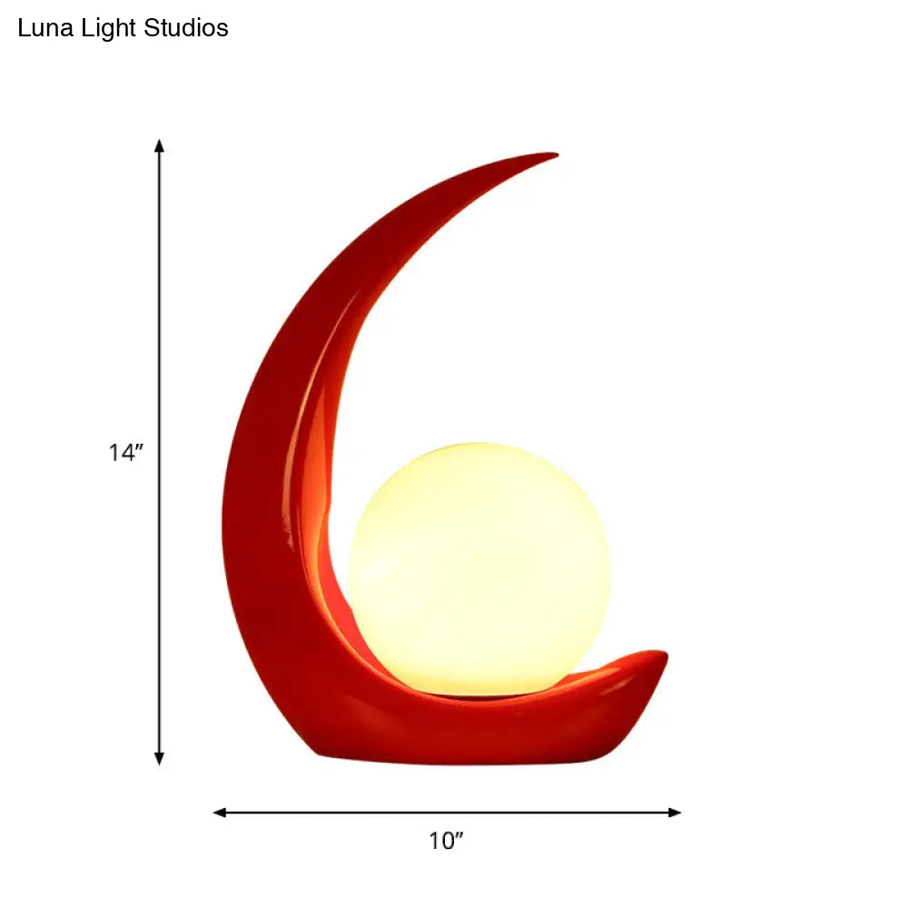 Minimal Moon Shape Resin Nightstand Lamp With Opal Glass Shade - Red