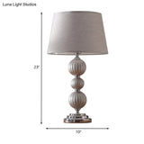 Minimal Silver Bedside Lamp With Ceramic Base And Fabric Shade