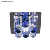 Minimal Square Led Flush Mount Light With Crystal Block - Blue/Clear/Tan Ideal For Hallway Ceiling