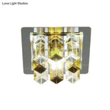Minimal Square Led Flush Mount Light With Crystal Block - Blue/Clear/Tan Ideal For Hallway Ceiling