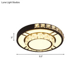 Minimal Style Crystal Led Flush Mount Light Fixture - Black (Square/Round) For Bedroom Ceiling