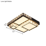 Minimal Style Crystal Led Flush Mount Light Fixture - Black (Square/Round) For Bedroom Ceiling