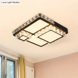 Minimal Style Crystal Led Flush Mount Light Fixture - Black (Square/Round) For Bedroom Ceiling