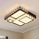 Minimal Style Crystal Led Flush Mount Light Fixture - Black (Square/Round) For Bedroom Ceiling /