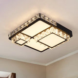 Minimal Style Crystal Led Flush Mount Light Fixture - Black (Square/Round) For Bedroom Ceiling /