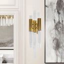 Minimalism Brass Pipe Sconce Light With Crystal Shade - 3 Lights Wall Mounted Fixture