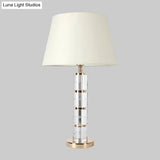 Minimalist 1-Bulb Table Lamp With White Column Design Clear K9 Crystal For Living Room
