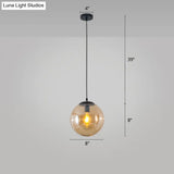 Sleek 1-Head Restaurant Pendant Lamp With Glass Sphere Shade Amber / 8