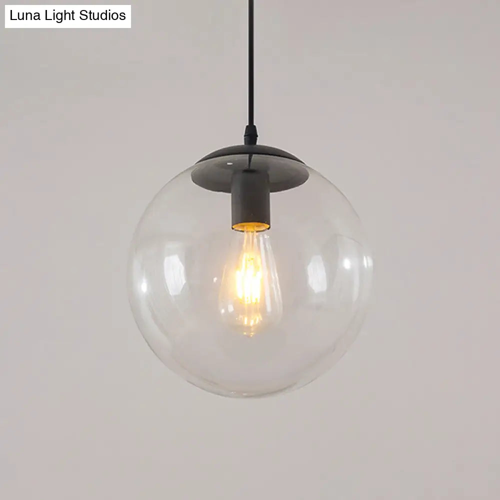 Sleek 1-Head Restaurant Pendant Lamp With Glass Sphere Shade Black / 8