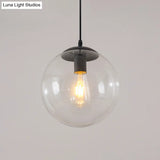 Sleek 1-Head Restaurant Pendant Lamp With Glass Sphere Shade Black / 8