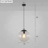 Sleek 1-Head Restaurant Pendant Lamp With Glass Sphere Shade Black / 10
