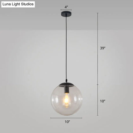 Sleek 1-Head Restaurant Pendant Lamp With Glass Sphere Shade Black / 10