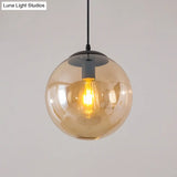Sleek 1-Head Restaurant Pendant Lamp With Glass Sphere Shade Amber / 5