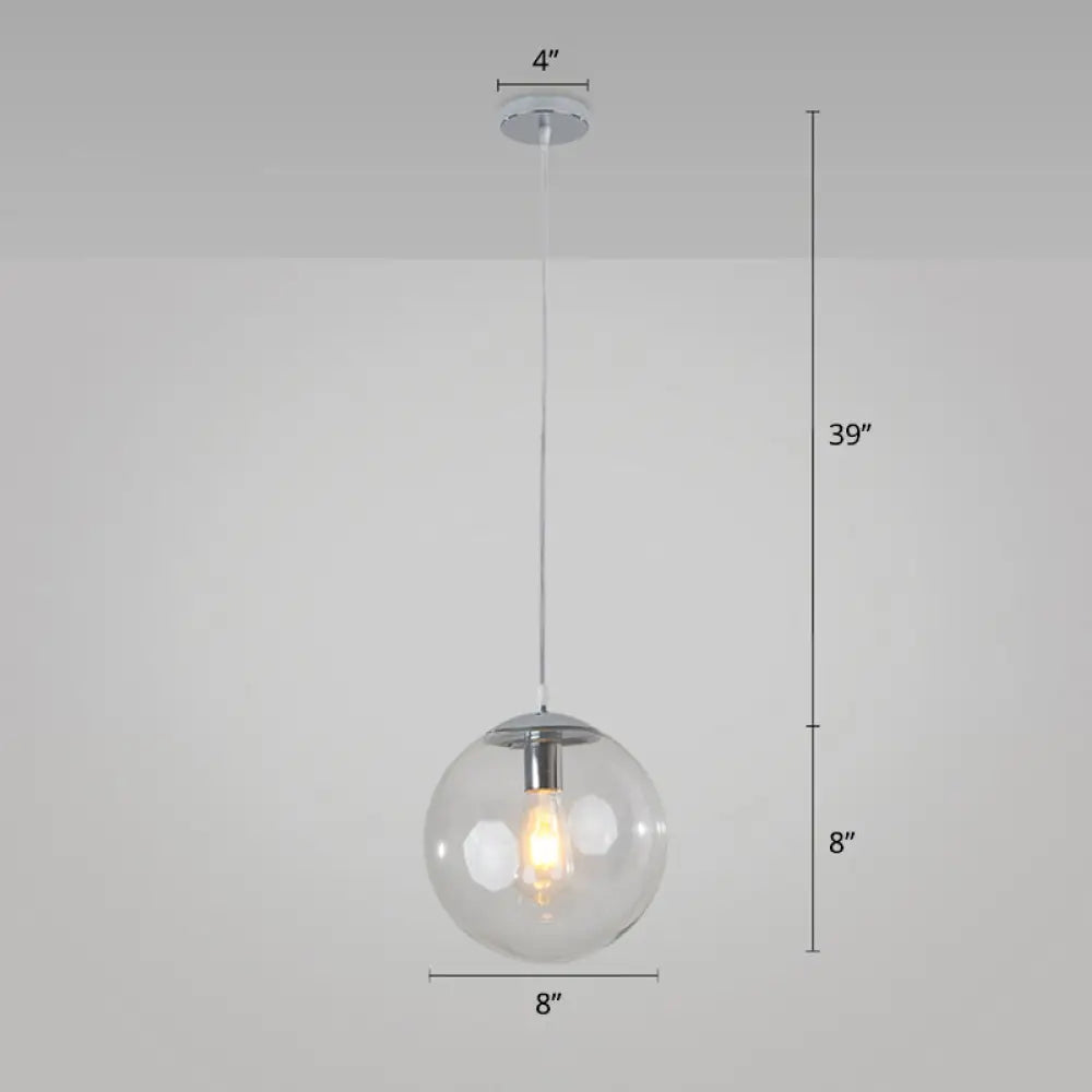 Minimalist 1-Head Glass Pendant Lamp For Restaurants With Sphere Shade Clear / 8’