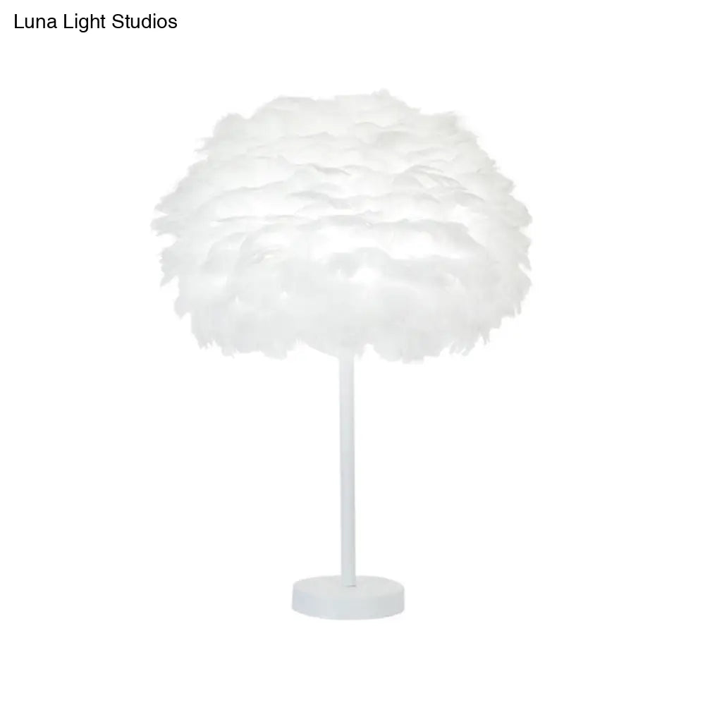 Minimalist 1-Head White Oval Table Lamp - Layered Feather Night Light 12/16 Width