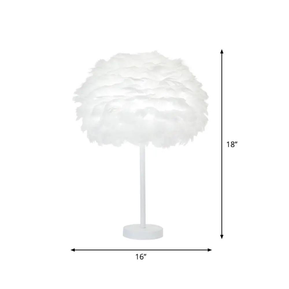 Minimalist 1-Head White Oval Table Lamp - Layered Feather Night Light 12/16 Width