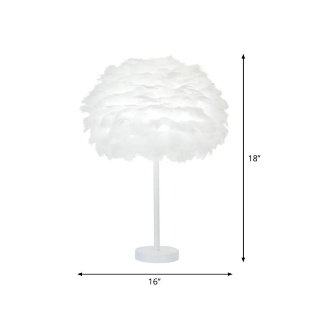 Minimalist 1-Head White Oval Table Lamp - Layered Feather Night Light 12/16 Width